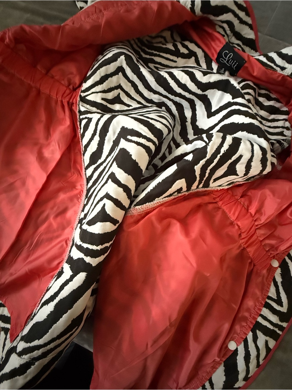 Luii Retro Zebra Print Zip Front Jacket with Coral/Pink Trip Women's Size S - Picture 11 of 15